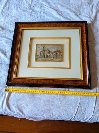 QUADRO LASTRA ARGENTO 925 CHIESA CORNICE LEGNO