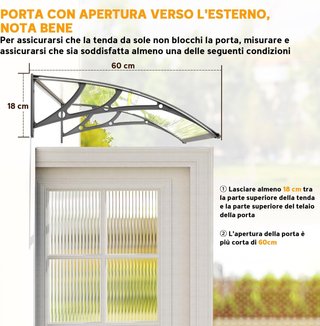 Toldo de Exterior 110X60Cm, Toldo para Exterior de Policarbonato y Aluminio, para Balcón Ventanas y Puertas, Gris y Transparente