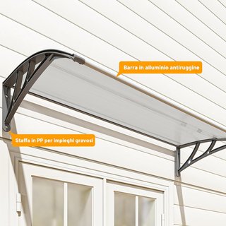 Toldo de Exterior 110X60Cm, Toldo para Exterior de Policarbonato y Aluminio, para Balcón Ventanas y Puertas, Gris y Transparente