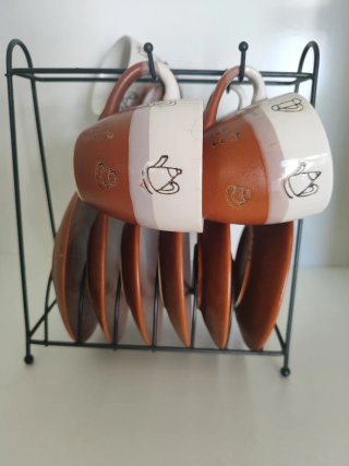 Juego de café tazas y platos con soporte