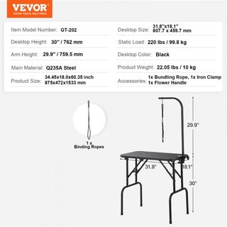 Mesa de Grooming para Mascotas con Brazo y Abrazadera, Estación de Grooming para Perros de 808 x 460 mm, Soporte de Grooming Plegable para Perros Medianos y Pequeños, Soporte para Caderas Sin Sent...