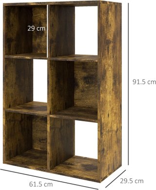 Estantería de Cubos con 6 Estantes de Almacenamiento de Diseño Rústico, Estantería Moderna de Madera, para Habitación, Estudio, Oficina, 61.5X29.5X91.5 Cm, Marrón
