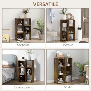 Estantería de Cubos con 6 Estantes de Almacenamiento de Diseño Rústico, Estantería Moderna de Madera, para Habitación, Estudio, Oficina, 61.5X29.5X91.5 Cm, Marrón