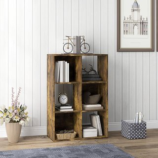 Estantería de Cubos con 6 Estantes de Almacenamiento de Diseño Rústico, Estantería Moderna de Madera, para Habitación, Estudio, Oficina, 61.5X29.5X91.5 Cm, Marrón