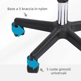 Taburete Giratorio Con Respaldo, Altura Ajustable Y 5 Ruedas en Piel PU Blanca para Casa O Tienda