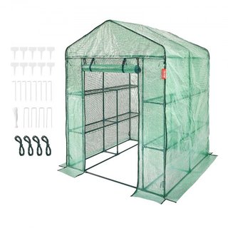 Casa de Invernadero de Pasillo, 4.6 x 4.6 x 6.6 pies Invernadero con Estantes, Se Monta en Minutos, Cubierta de PE de Alta Resistencia con Puertas y Ventanas y Estructura de Acero, Adecuado para P...