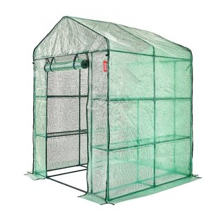Casa de Invernadero de Pasillo, 4.6 x 4.6 x 6.6 pies Invernadero con Estantes, Se Monta en Minutos, Cubierta de PE de Alta Resistencia con Puertas y Ventanas y Estructura de Acero, Adecuado para P...