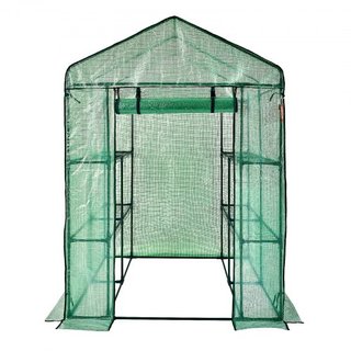 Casa de Invernadero de Pasillo, 4.6 x 4.6 x 6.6 pies Invernadero con Estantes, Se Monta en Minutos, Cubierta de PE de Alta Resistencia con Puertas y Ventanas y Estructura de Acero, Adecuado para P...