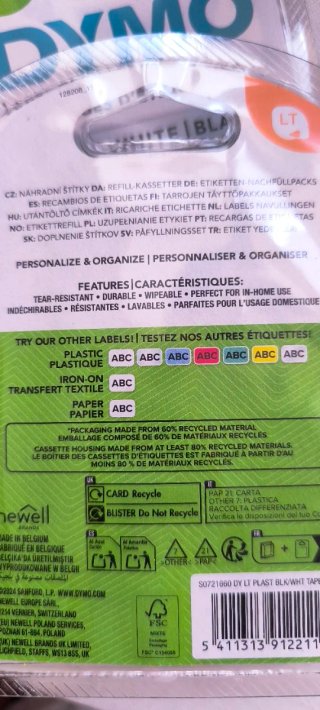 5 Recambios Cinta Dymo LetraTag Blancas