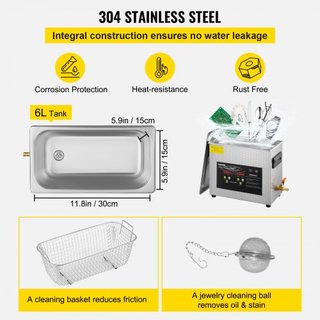 Limpiador Ultrasónico Mejorado de 6L (Calentador de 400W, Ultrasónico de 180W) Limpiador de Piezas Ultrasónico Profesional Digital de Laboratorio con Temporizador de Calentador para Limpieza de Jo...