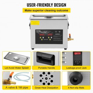 Limpiador Ultrasónico Mejorado de 6L (Calentador de 400W, Ultrasónico de 180W) Limpiador de Piezas Ultrasónico Profesional Digital de Laboratorio con Temporizador de Calentador para Limpieza de Jo...