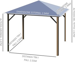 Gazebo da Giardino 3x3m con Tetto in Policarbonato e Zanzariere, Struttura in Alluminio, Caffè e Cachi