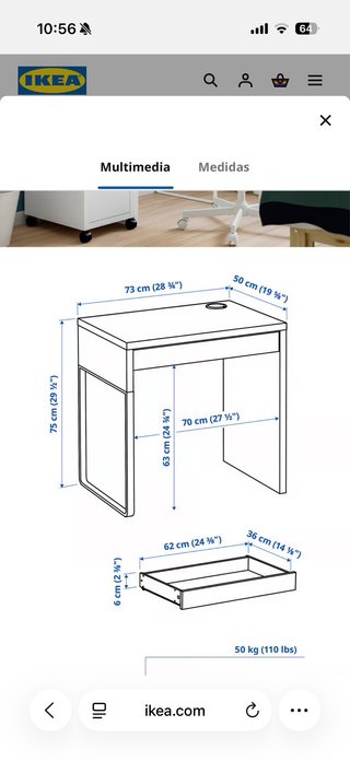 Escritorio IKEA blanco con cajón