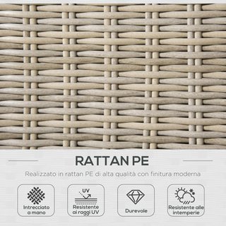 Conjunto de Muebles de Jardín de 4 Piezas en Rattan PE, Salón de Exterior con 1 Sofá, 2 Sillones, 1 Mesa y Cojines Extraíbles y Lavables, Caqui y Beige