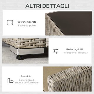 Conjunto de Muebles de Jardín de 4 Piezas en Rattan PE, Salón de Exterior con 1 Sofá, 2 Sillones, 1 Mesa y Cojines Extraíbles y Lavables, Caqui y Beige