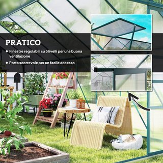 Invernadero de Policarbonato con Puerta Corredera y Ventana Abatible, Invernadero para Plantas de Aluminio, 244X500X216 Cm, Verde