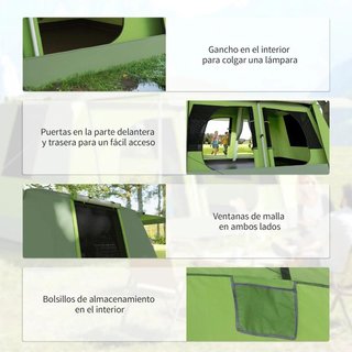 Tienda Camping Familiar 4-8 Personas Verde