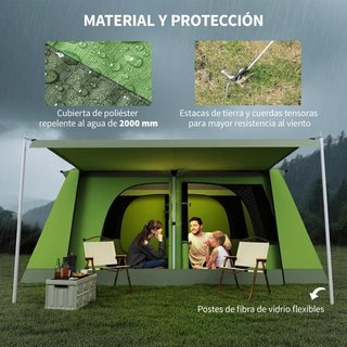 Tienda Camping Familiar 4-8 Personas Verde
