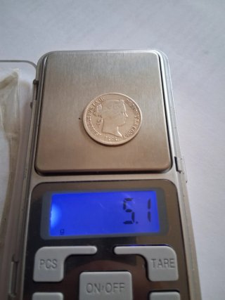 Isabel II 20 céntimos peso 1868 Plata Manila