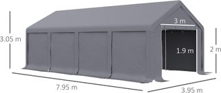 Tienda de Garaje para Fiestas 8X4M Con Puertas con Cremallera, Gazebo de Jardín Con Paneles Removibles para Patio y Jardín, para Autos, Motos, Bicicletas, Gris Oscuro
