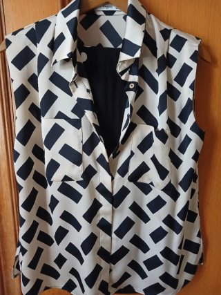 Camisa Mango Talla 42 Beige y Negro