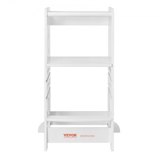 Escalera de Torre para Niños y Niñas, Taburete de Cocina Ajustable en 3 Niveles para Niños, Taburete de Aprendizaje de Bambú con Barandilla de Seguridad para Dormitorio y Baño, Carga de 350LBS, Blanco