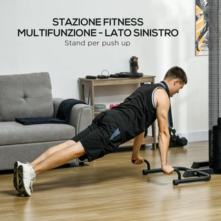 Estación de Fitness Multifuncional para Entrenamiento del Cuerpo, Banco Multifuncional de Acero y PU con 65Kg de Pesos Totales, 225X175X200 Cm, Negro