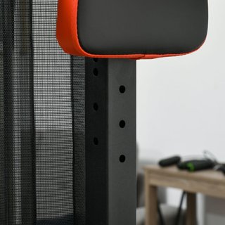 Estación de Fitness Multifuncional para Entrenamiento del Cuerpo, Banco Multifuncional de Acero y PU con 65Kg de Pesos Totales, 225X175X200 Cm, Negro