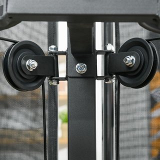 Estación de Fitness Multifuncional para Entrenamiento del Cuerpo, Banco Multifuncional de Acero y PU con 65Kg de Pesos Totales, 225X175X200 Cm, Negro