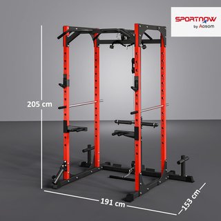 Torre de Potencia, Estación de Fitness con Estación de Cables, Soporte para Barra, Discos y Barra para Dominadas y Fondos, Gimnasio Multifuncional de Acero, para Gimnasio en Casa, 191X153X205 Cm, ...