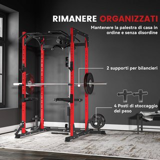 Torre de Potencia, Estación de Fitness con Estación de Cables, Soporte para Barra, Discos y Barra para Dominadas y Fondos, Gimnasio Multifuncional de Acero, para Gimnasio en Casa, 191X153X205 Cm, ...