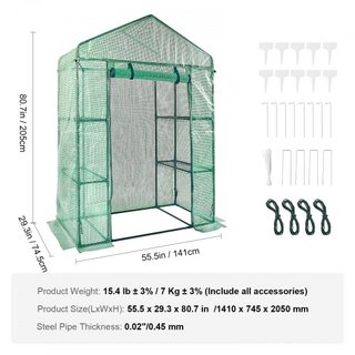 Casa de Invernadero de Pasillo, 4.6 x 2.4 x 6.7 pies Invernadero con Estantes, Se Monta en Minutos, Cubierta de PE de Alta Resistencia con Puertas y Ventanas y Estructura de Acero, Adecuado para P...