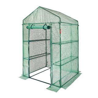 Casa de Invernadero de Pasillo, 4.6 x 2.4 x 6.7 pies Invernadero con Estantes, Se Monta en Minutos, Cubierta de PE de Alta Resistencia con Puertas y Ventanas y Estructura de Acero, Adecuado para P...