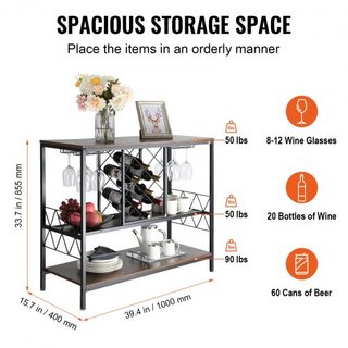 Gabinete de Bar Industrial de 40 Pulgadas, Mesa de Vino para Licor y Copas, Gabinete Buffet Lateral con Soporte para Copas y Estante para Vino, Gabinete de Café de Madera de Estilo Campestre Indep...