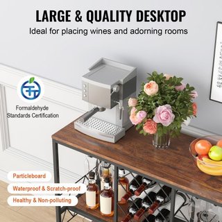 Gabinete de Bar Industrial de 40 Pulgadas, Mesa de Vino para Licor y Copas, Gabinete Buffet Lateral con Soporte para Copas y Estante para Vino, Gabinete de Café de Madera de Estilo Campestre Indep...