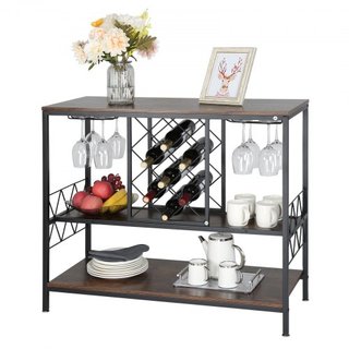 Gabinete de Bar Industrial de 40 Pulgadas, Mesa de Vino para Licor y Copas, Gabinete Buffet Lateral con Soporte para Copas y Estante para Vino, Gabinete de Café de Madera de Estilo Campestre Indep...