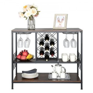 Gabinete de Bar Industrial de 40 Pulgadas, Mesa de Vino para Licor y Copas, Gabinete Buffet Lateral con Soporte para Copas y Estante para Vino, Gabinete de Café de Madera de Estilo Campestre Indep...