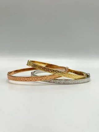 3 Pulseras Rígidas Greca 4mm 18k