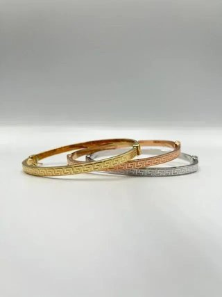 3 Pulseras Rígidas Greca 4mm 18k