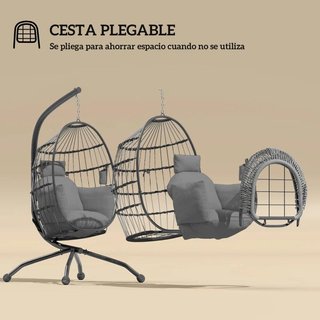Silla Colgante con Soporte Plegable Cojín Gris