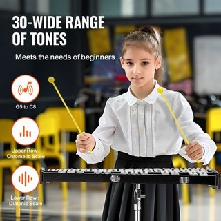 Kit di Campane Glockenspiel da 30 Note, Set di Strumenti a Percussione Professionale con Bacchette, Bacchette, Supporto Musicale, Tappetino di Pratica da 203 mm/8", Supporto Regolabile e Altro