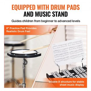 Kit di Campane Glockenspiel da 30 Note, Set di Strumenti a Percussione Professionale con Bacchette, Bacchette, Supporto Musicale, Tappetino di Pratica da 203 mm/8", Supporto Regolabile e Altro