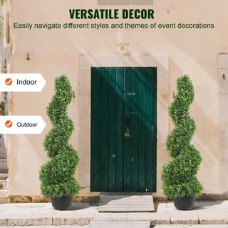 Árboles Topiarios Artificiales de Buxo, 3 pies de altura (2 piezas) Planta Topiaria Falsa para Exterior, Planta Falsa Verde Todo el Año con Hojas Reemplazables para Decoración Interior/Exterior/Jardín
