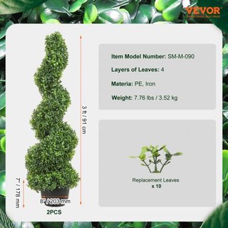 Árboles Topiarios Artificiales de Buxo, 3 pies de altura (2 piezas) Planta Topiaria Falsa para Exterior, Planta Falsa Verde Todo el Año con Hojas Reemplazables para Decoración Interior/Exterior/Jardín
