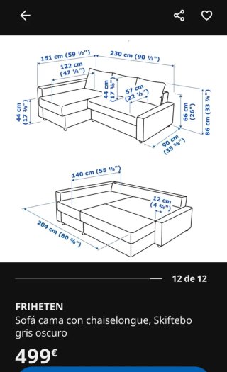 Sofá cama gris Ikea