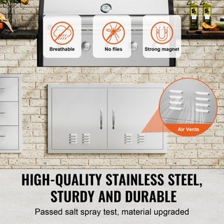 Puerta de Acceso para BBQ, Puerta Doble para Cocina Exterior de 914x534 mm, Puerta de Montaje Flush de Acero Inoxidable, Puerta Vertical de Pared con Manijas y Ventilaciones, para Isla de BBQ, Est...