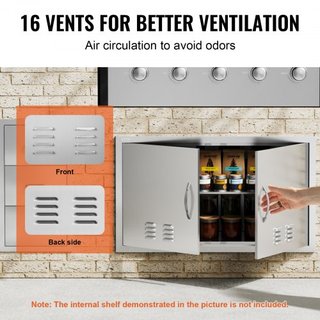 Puerta de Acceso para BBQ, Puerta Doble para Cocina Exterior de 914x534 mm, Puerta de Montaje Flush de Acero Inoxidable, Puerta Vertical de Pared con Manijas y Ventilaciones, para Isla de BBQ, Est...
