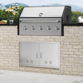 Puerta de Acceso para BBQ, Puerta Doble para Cocina Exterior de 914x534 mm, Puerta de Montaje Flush de Acero Inoxidable, Puerta Vertical de Pared con Manijas y Ventilaciones, para Isla de BBQ, Est...