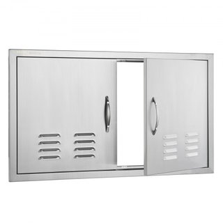 Puerta de Acceso para BBQ, Puerta Doble para Cocina Exterior de 914x534 mm, Puerta de Montaje Flush de Acero Inoxidable, Puerta Vertical de Pared con Manijas y Ventilaciones, para Isla de BBQ, Est...