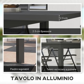 Mesa de Jardín Extensible para 6-8 Personas de 160/220X90X73 Cm, Mesa de Comedor Rectangular Extensible con Superficie de Listones de Aluminio, para Patio, Balcón, Terraza y Exterior, Gris